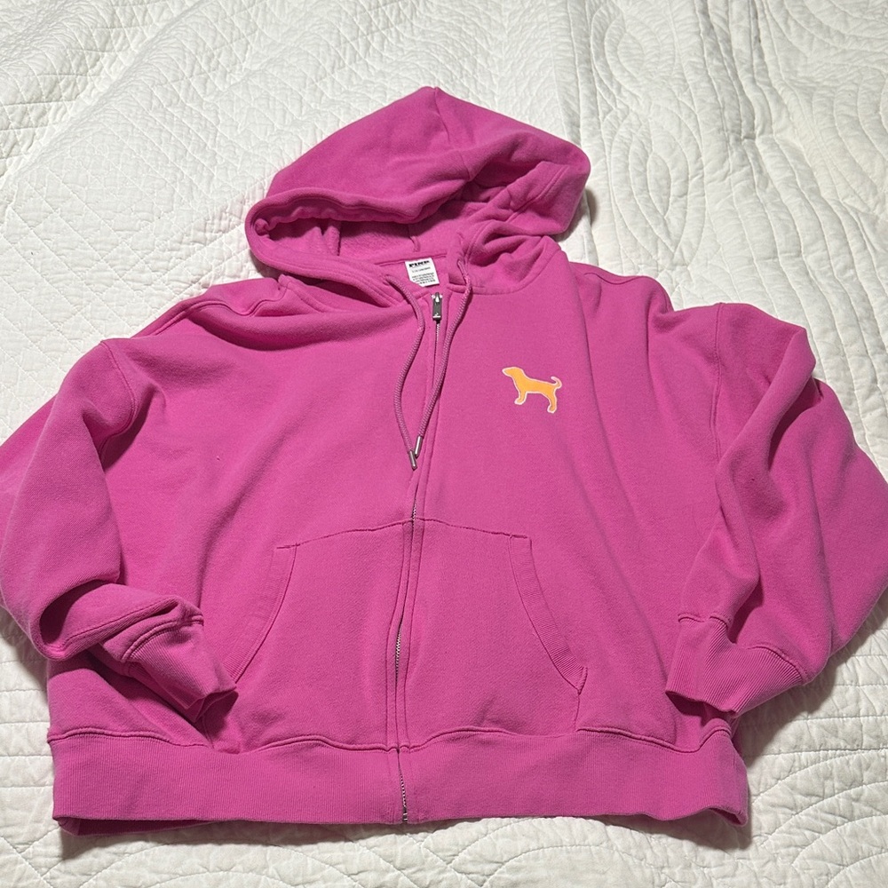 VS Pink Zip-Up Hoodie with Dog Logo